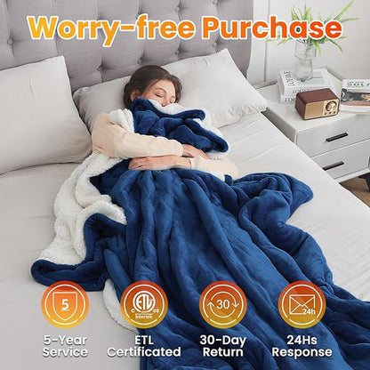 WOOMER Electric Heated Throw Blanket, Soft Flannel Electric Blanket with Multi-Color Option, Full Size 77"x 84", 10 Heating Levels & 0.5-12H Auto Off, Over-Heat Protection