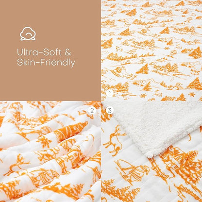 LUXIAN Electric Heated Blanket Throw Size50 x60 - Flannel & Sherpa Fabric Dual-Sided, 6 Heat Settings & 1-3 Hours Auto Off, Machine Washable,Christmas Santa Forest, Orange and White
