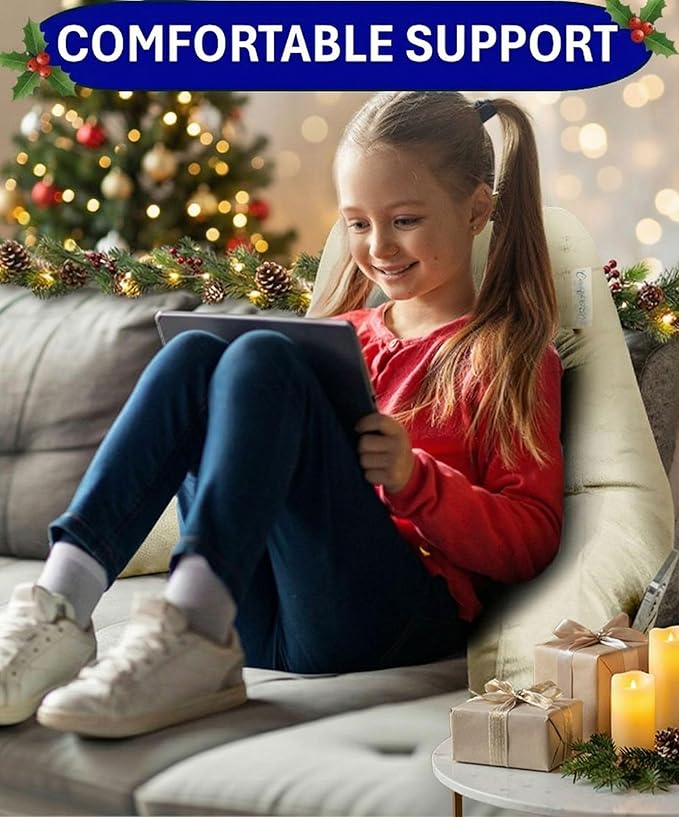 ComfortSpa Reading Pillow for Kids Teens Adult, Back Rest Pillow with Arms, Pockets, Washable Cover; Use as a Back Pillow for Bed Sitting Up for Bedrest or Relief from GERD Heartburn (Standard Cream)