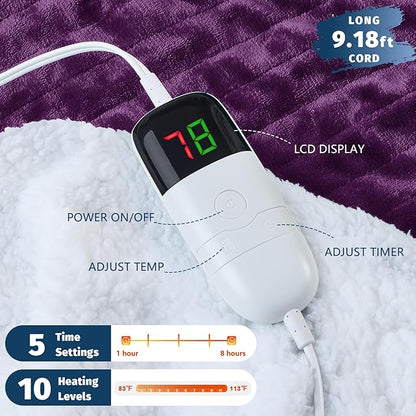 BOMOVA Heated Electric Blanket Full Size - 72" x 84" Heating Blanket with 10 Heating Levels & 8 Hours Auto Off, Warm Flannel Blanket, Christmas Birthday Gifts for Women