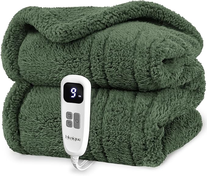 Heated Blanket Electric Blanket Full - Fast Heating Blanket Throw Double Sided Sherpa Ultra Soft Cozy with 10 Heating Levels & 2-10 Hours Auto Off, Mashine Washable, 72 x 84 Inches, Green