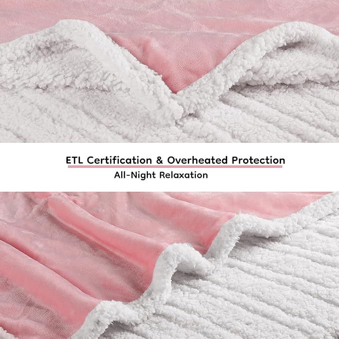 Electric Heated Blanket Twin Size - 62"x84", Soft Flannel Heating Blanket, 10 Heating Levels, 1-12 H Auto Shut Off, Breathable Warm and Washable for Bed, Light Pink