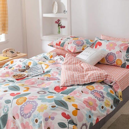 Floral Duvet Cover Twin, 100% Cotton 3 pcs Twin Flower Bedding Set, Garden Reversible Duvet Cover, with Zipper Closure, Breathable (No Comforter)