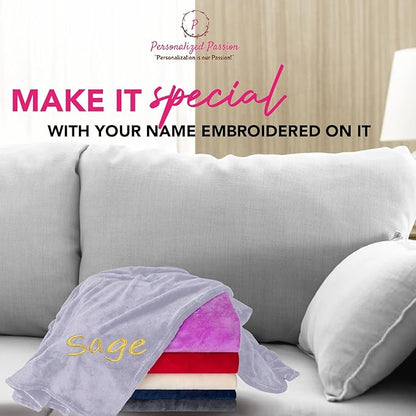 Personalized Blankets for Adults - Custom Blanket with Embroidered Name or Monogram - Soft Fleece Throw Cover for Bed & Couch - Silver (60"x80")
