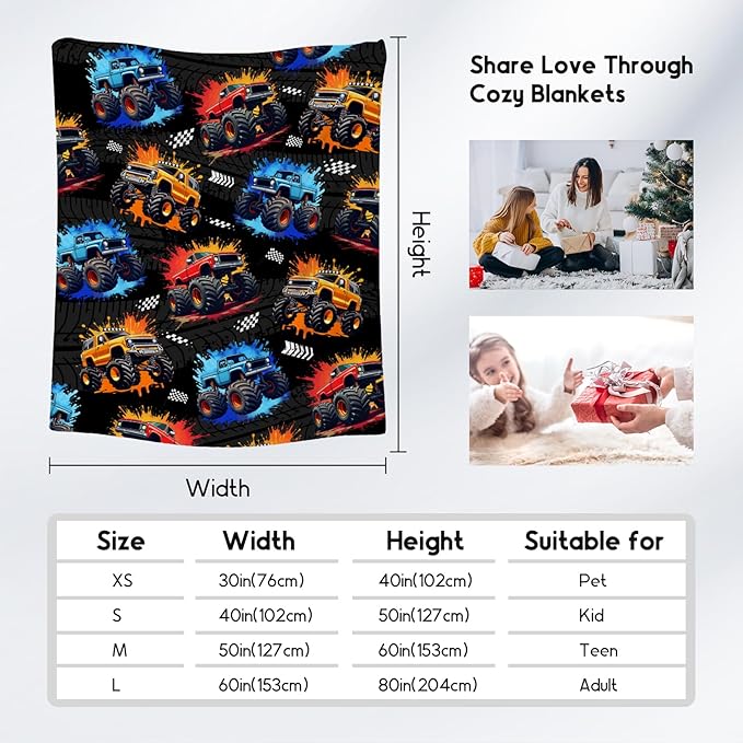 Boys Blanket - Truck Blankets for Kids Adults - Plush Cozy Flannel Large Throws - Car-Themed Decor for Couch Bedroom (60"x80")