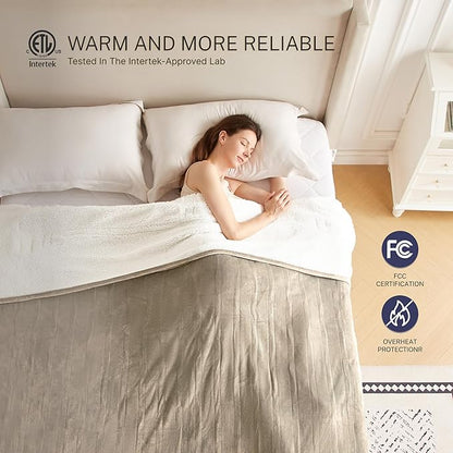 Electric Blanket Twin 62"x84" Heated Electric Blankets 10 Heating Levels 12 Time Settings 8 Hours Auto Off Fast Heating and Overheat Protection ETL Certified Machine Washable,Light Brown