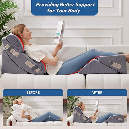 6PCS Wedge Pillow Set for After Surgery, Back Support Pillow for Bed, Bed Wedge Pillow for Post Surgery, Back Rest Pillow for Sitting in Bed, Pillow for Back Pain Relief, Plush Grey