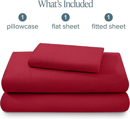 Bare Home Flannel Sheet Set 100% Cotton, Velvety Soft Heavyweight - Double Brushed Flannel - Deep Pocket (Twin, Red)