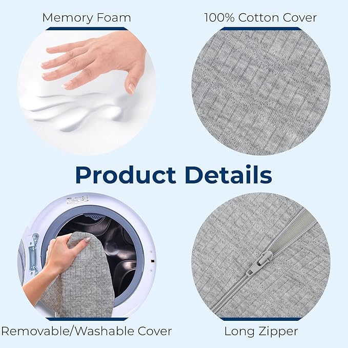 5 STARS UNITED Knee Pillow for Back Sleeping – Memory Foam Cushion for Sciatica Pain Relief – Under Leg Support for Sleeping on Back – Large Half Moon Bolster for Bed, Natural Gray with Cotton Cover