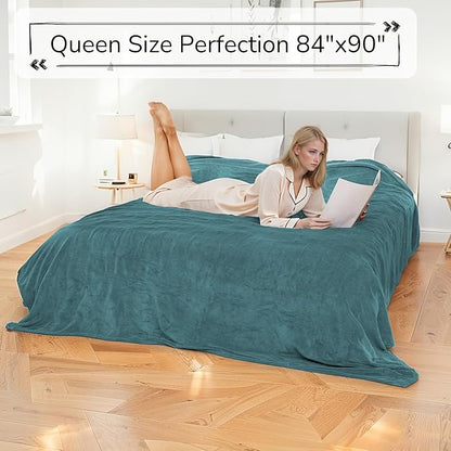 Electric Heated Blanket Queen Size 84"x90" - Dual-Sided with Microplush & Sherpa Fabric, 4 Heat Settings & 10 Hours Auto Off, Dual Controller, Machine Washable - Teal