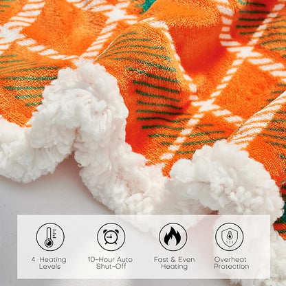 Electric Heated Blanket Full Size 72"x84" Microplush & Sherpa Fabric, Machine Washable 4 Heat Settings & 10 Hours Auto Off - Orange