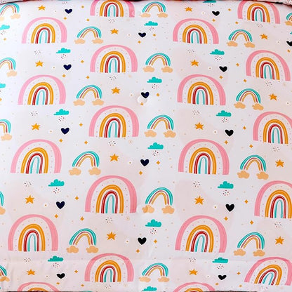 ANGIYUIN 6 Pieces Multi-Color Rainbow Twin Size Comforter Set for Girls Kids Cute Cloud and Love Hearts Girls Bedding Set Soft Microfiber Girl Bed in a Bag with Comforter, Sheets, Pillowcases
