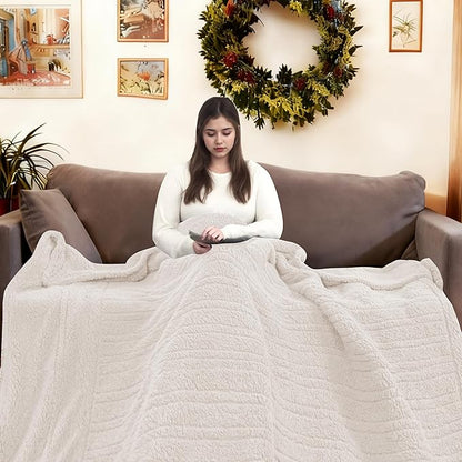 Electric Heated Blanket Queen Size 84"×90" Dual Control, 6 Heating Settings & 1-10H Auto Off, Heating Double Sided Plush Sherpa, Fast Heating, Machine Washable White
