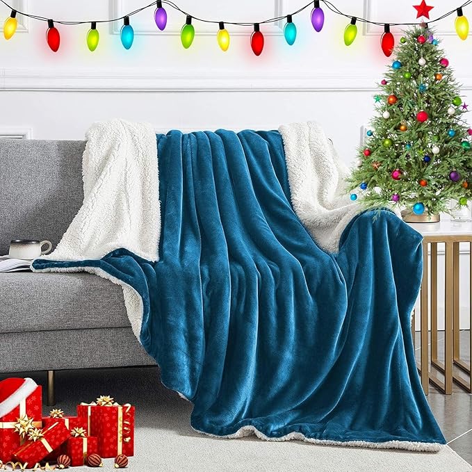 IR Imperial Rooms Sherpa Fleece Throw Blanket for Couch - Soft and Fuzzy Teal Blanket for Winter - Reversible Thick and Warm Fluffy Throw Blankets for Bed, Sofa, Camping and Travel, 50x60 Inches