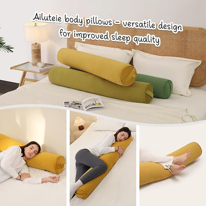 Bolster Pillow for Bed – Long Round Body Pillow for Adults, Cuddle Pillow for Sleeping, Full-Length Support,47.24 x 7.87 Inches,Honey Yellow