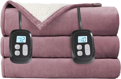 Electric Heated Blanket King Size - 90"x100", Soft Flannel Heating Blanket, 10 Heating Levels, 1-12 H Auto Shut Off, Breathable Warm and Washable for Bed, Purple