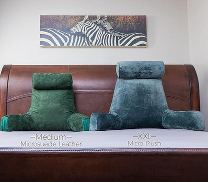 Husband Pillow Medium Aspen Edition Ramona Green, Sit Up Reading & Bed Rest with Arms, Ultra-Comfy, Detach Neck Roll - Premium Shredded Memory Foam Backrest, Reverses to Micro: Suede or Plush
