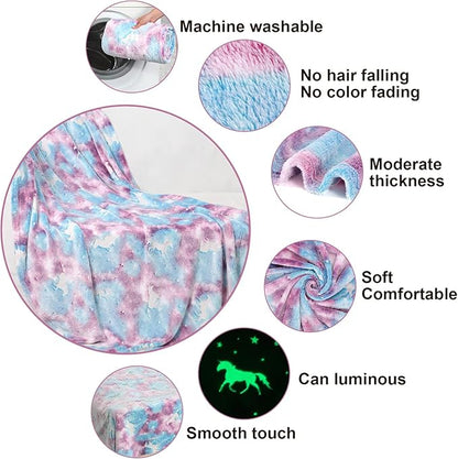 SALIMAH Glow in The Dark Blanket Unicorns Gifts for Girls, Toys for Girls Age 2 3 4 5 6 7 8 9 10 Year Old, Soft Kids Blankets Gifts for Grandkids Teens for Christmas Birthday, 50"x60"
