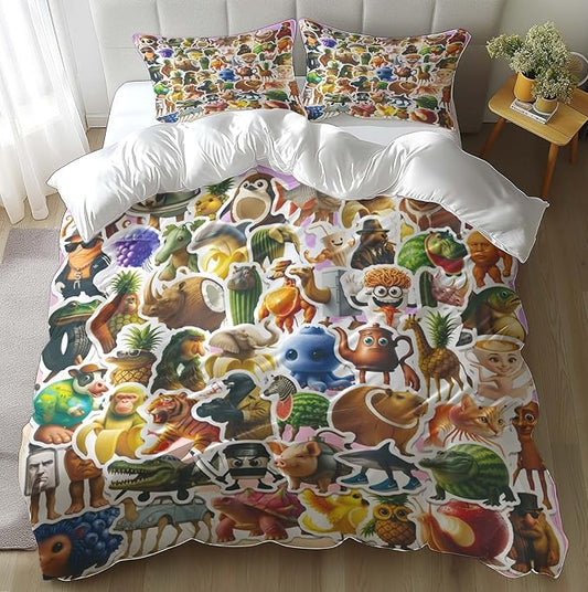 Funny Fusion Animals Bedding Set,Fusion Animals Duvet Cover Twin Full Queen King Set for Kids Boys Bed Decor Gifts (Color 19,Twin (68" x 90"))