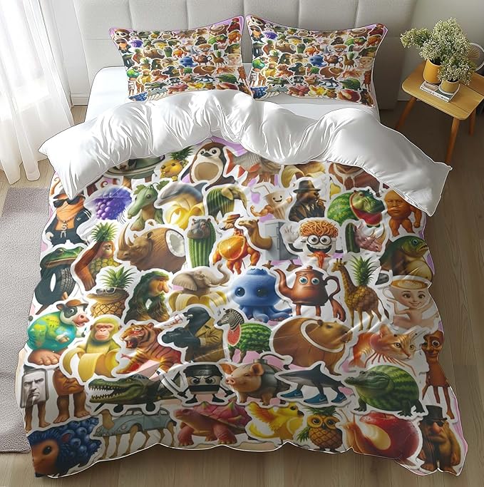 Funny Fusion Animals Bedding Set,Fusion Animals Duvet Cover Twin Full Queen King Set for Kids Boys Bed Decor Gifts (Color 19,Queen (90" x 90"))