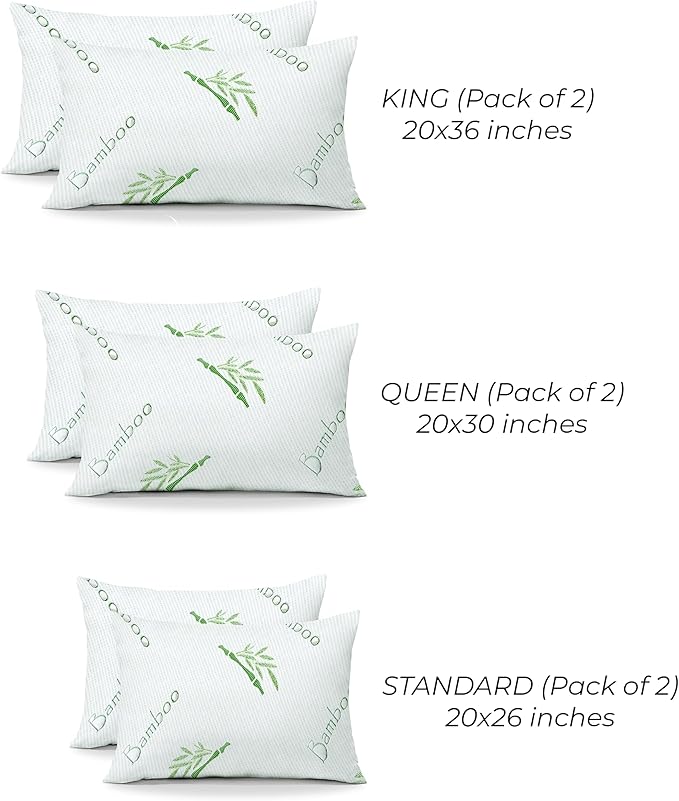 OMEO 2 Pack Queen Size Rayon Derived from Bamboo Pillow for Sleeping Shredded Memory Foam Bed Pillows for Side, Back and Stomach Sleepers, Soft, Cooling, Adjustable and Washable Cover 20" x 30"