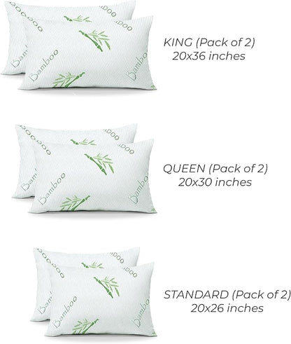 OMEO 2 Pack King Size Rayon Derived from Bamboo Pillow for Sleeping Shredded Memory Foam Bed Pillows for Side, Back and Stomach Sleepers, Soft, Cooling, Adjustable and Washable Cover 20" x 36"