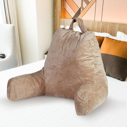 Cheer Collection Reading Pillow with Arms – Portable Bed Pillow for Sitting Up & Support, Hollow Fiber-Filled Back Rest Pillow for Sitting in Bed & Couch, Machine Washable, Taupe