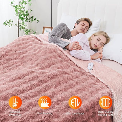 Heated Blanket Electric Queen- 84"x90" Soft Thick Bubble Electric Blanket for Sofa with 5 Heat Levels & 10 Hours Auto-Off Overheat Protection, Warm Cozy Gifts, Pink