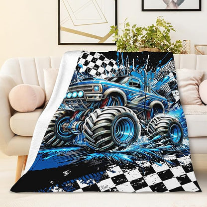 Boys Blanket Gifts Truck Blankets for Kids Toddlers Boys - 30" x 40" Cute Car Themed Soft Lightweight Flannel Throws for Couch, Sofa, Bed, Office, Travel (Blue)