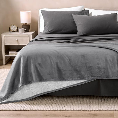 Bare Home Sherpa Fleece Blanket - Twin/Twin Extra Long - Blanket for Bed, Sofa, and Couch - Warm & Lightweight - Fluffy & Soft - Reversible (Twin/Twin XL, Grey)
