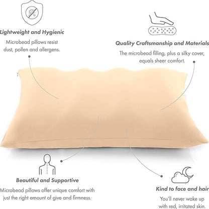Cover Only for Premium Microbead Bed Pillow, X-Large Extra Smooth - Ultra Comfortable Sleep with Silk Like Anti Aging Cover 85% Spandex/ 15% Nylon Breathable, Cooling Barely Beige