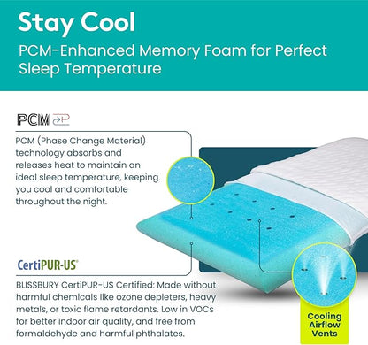 BLISSBURY 2.2 Inch Super Thin Pillow for Sleeping | Cool-to-Touch Premium Memory Foam Flat Pillow for Stomach Sleeper | for Back & Stomach Sleeper | Certified Foam for Neck and Back Support |