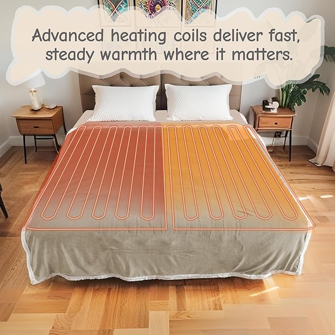 Electric Heated Blanket Throw Size 50"x60", Soft Flannel with Overheat Protection, 6 Adjustable Heat Settings & 3-Hour Auto-Off Timer, Fast Heating for Winter Comfort, Camel