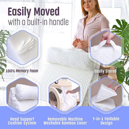 Bed Wedge Pillow for Sleeping – Adjustable Post-Surgery Comfort (7-in-1) – Memory Foam Incline, Leg Elevation, and Head Support – Large 24-Inch with Washable Cover
