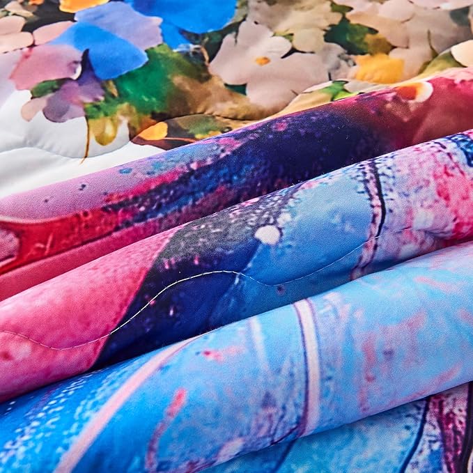 7 Piece Butterfly Comforter Set Twin Size 3D Colorful Floral Butterflies Bedding Set for Kids Girls Women for Birthday