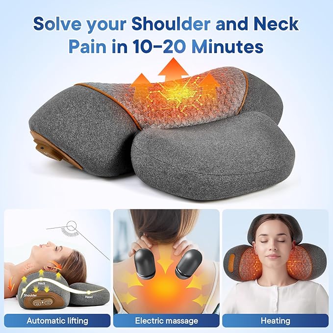 Neck Massage Pillow, 3-in-1 Neck Massager, Hot Traction Massage, Shoulder Pain Neck Pillow, Deep Tissue Pain Relief, Rechargeable Pillow, Suitable As A Gift for Male and Female Parents