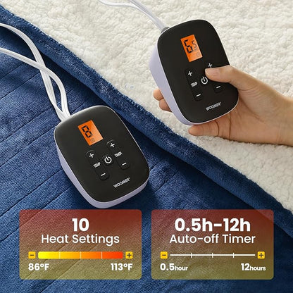 WOOMER Heated Blanket King Size,Durable Flannel and Soft Sherpa,Dual Control,84” × 90” Electric Blanket, 10 Heat Levels&0.5-12h auto-Off, Overheat Protection,Energy Efficient
