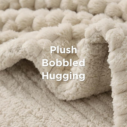 Bedsure Heated Blanket Throw - Super Soft Flannel Sherpa Electric Blanket with Bubble Pattern, Heating with 6 Heating Levels, 4 Time Settings, and 3-Hour Auto-Off (Light Brown, 50x60 inches)