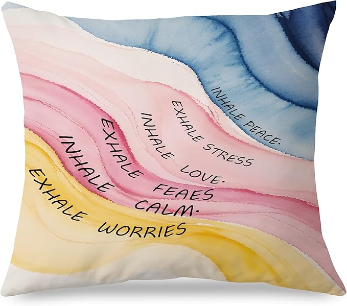 Inhale Exhale Mental Health Pillow Covers 18x18, Watercolor Abstract Mindfulness Inspirational Throw Pillow Covers for Therapy Counseling Office Calming Corner Yoga Meditation Room Bedroom