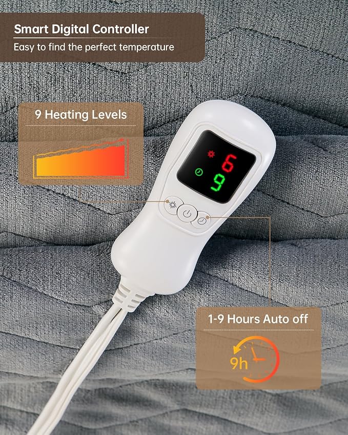 Electric Heated Blanket Full Size, Washable Blanket Warmer for Home for Adults, Fast Heating, Super Cozy Soft Flannel 72" x 84", 9 Heat Levels, 1-9H Auto-Off, ETL Certified, Dark Gray