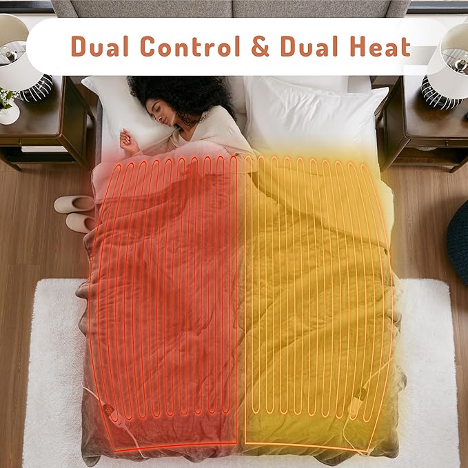 Degrees of Comfort Electric Heated Blanket Queen Size with Dual Control - Soft Flannel Heating Blankets with 6 Heat Settings, Auto Shut-Off, Overheat Protection, ETL Certified - 84x90'', Mocha