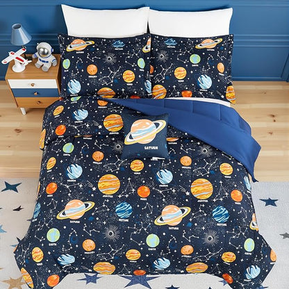 Twin Comforter Set for Boys - 3 Pieces Space Twin XL Bedding Set with 1 Comforter, 1 Decor Pillow, 1 Pillow Sham