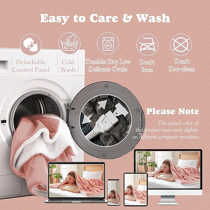 Cozy Heated Blanket Waffle Throw Size - Fast Warming Electric Throw Blanket with 6 Heat Settings & 4 Hours Auto-Off, Ideal Gift for Her, 50"x60", Pink