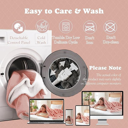 Cozy Heated Blanket Waffle Throw Size - Fast Warming Electric Throw Blanket with 6 Heat Settings & 4 Hours Auto-Off, Ideal Gift for Her, 50"x60", Pink