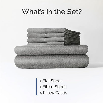 King 6 Piece Sheet Set - Comfy Breathable & Cooling - Soft Hotel Luxury Bedding Set with 8-16 Inch Deep Pockets - 1 Flat & 1 Fitted Sheet & 4 Pillowcases - Wrinkle Free & Easy Care - Heathered Grey