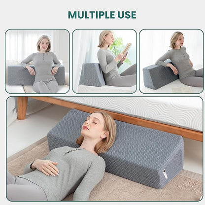 Wedge Bolster Pillow - Ergonomic Memory Foam Reading & Gaming Pillow for Back, Neck, Hip Pain Relief - Removable Washable Cover for Bed, Couch, Floor, Gray Queen Size(60"x9"x12")