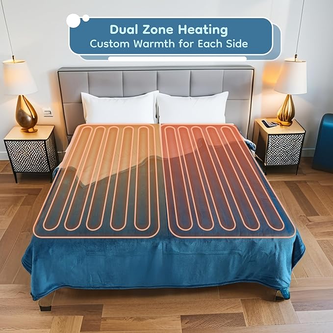 Electric Heated Blanket King Size - 90"x100", Soft Flannel Heating Blanket, 10 Heating Levels, 1-12 H Auto Shut Off, Breathable Warm and Washable for Bed, Lake Blue