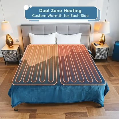 Electric Heated Blanket King Size - 90"x100", Soft Flannel Heating Blanket, 10 Heating Levels, 1-12 H Auto Shut Off, Breathable Warm and Washable for Bed, Lake Blue