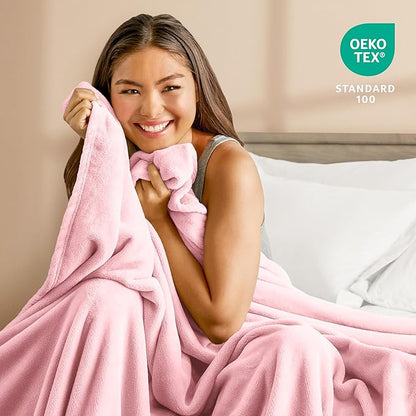 Bare Home Fleece Blanket - Extra Long - Light Pink - Throw for Bed, Sofa, Couch, Movie Night, Camping, and Travel - Microplush - Cabin Blanket (Twin/Twin XL, Light Pink)