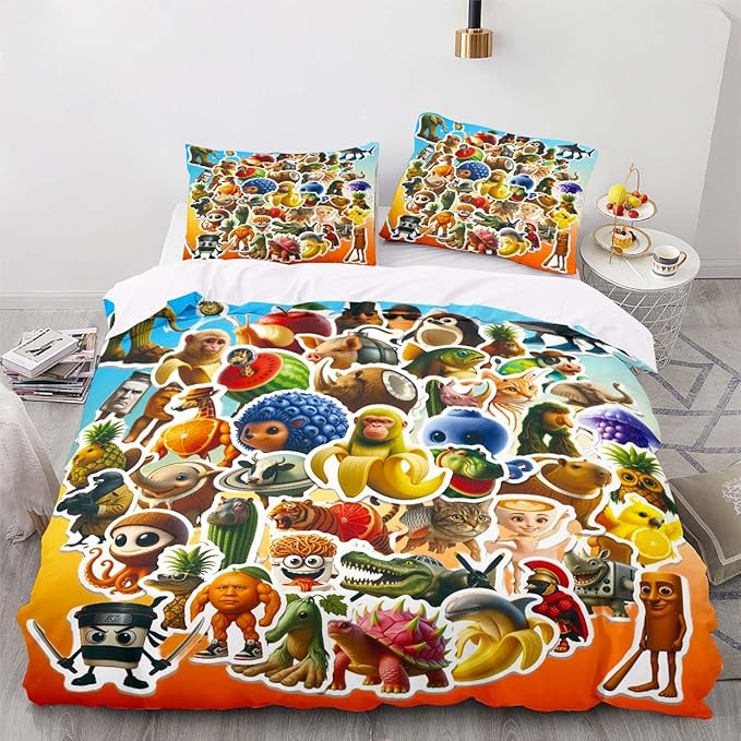 Funny Fusion Animals Bedding Set,Fusion Animals Duvet Cover Twin Full Queen King Set for Kids Boys Bed Decor Gifts (Color 17,Full (80" x 90"))
